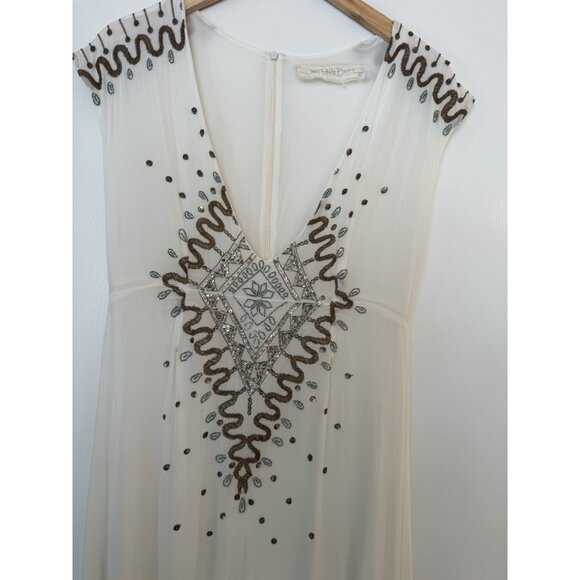 Jen's Pirate booty High Low Ivory Gold V Neck Beads Embroidered Zip Medium Boho - Picture 11 of 16